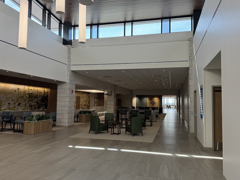 The atrium at Lafayette Hospital + Clinics